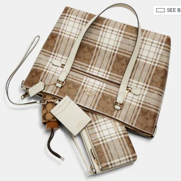 COACH GALLERY TOTE IN SIGNATURE CANVAS WITH HUNTING FISHING PLAID PRINT - Picture 6 of 8